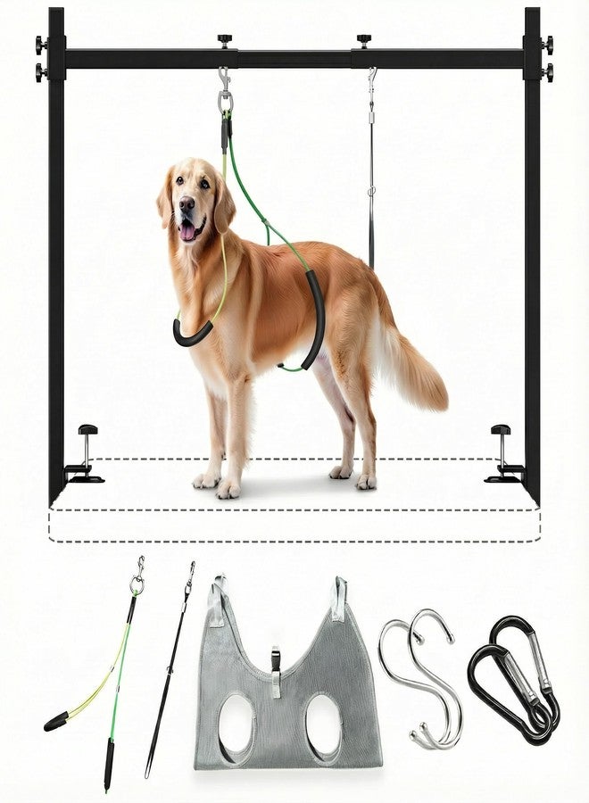 Josmimic Dog Grooming Arm for Table, L Size, Adjustable 43" Height & 27"–39" Width, H-Shape Stable Grooming Stand, Clamp Fits up to 2.76", with Hammock & 2 Nooses for Home Grooming & Nail Trimming - Image 1